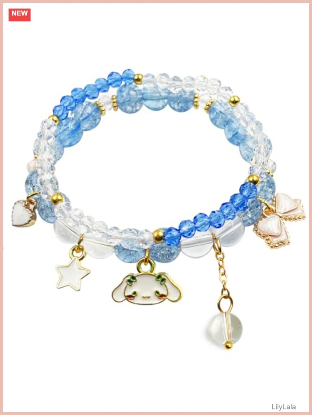 Crystal Bead Bracelet Set Cute Cartoon Elastic Pearl Bracelets for Women